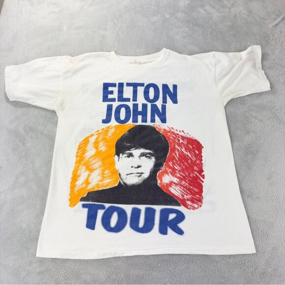 Elton John Men Sz Large Vintage Single Stitch 1995 Piano Man Tour White T-Shirt - Picture 1 of 15